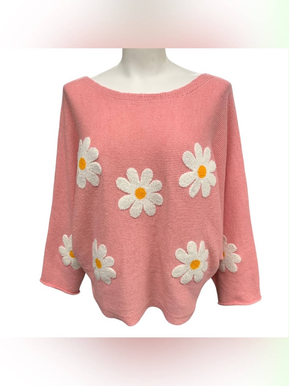 Miss Sparkling Off-the-Shoulder Pink Daisy Knit Sweater Size XL
